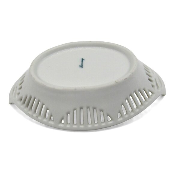 GERMAN Floral Rose Oval Reticulated Ceramic Candy DISH Vintage - Picture 8 of 8